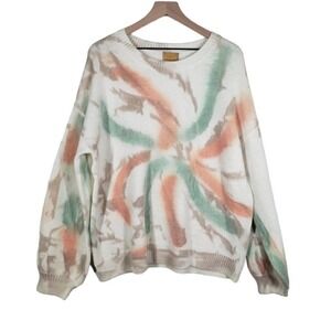 POL Autumn Dreams Tie Dye Sweater L Ivory Green Peach Tan‎